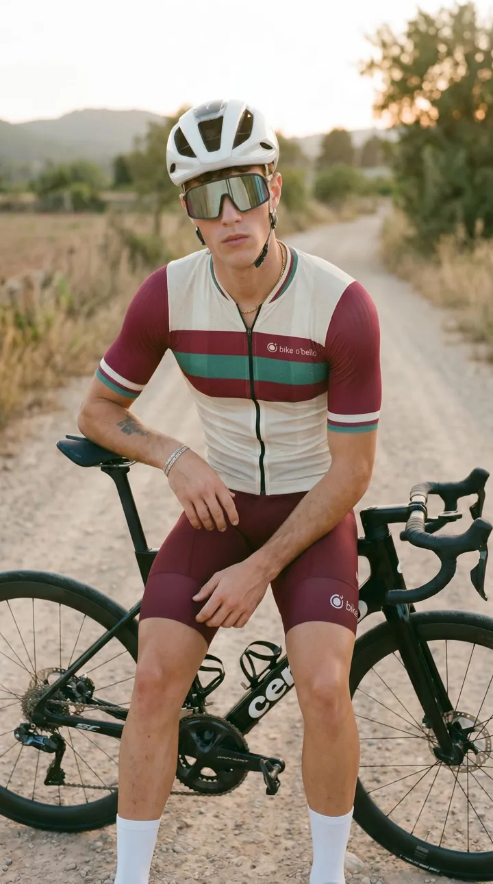 AI-generated campaign photo: the same kit on a gravel road at golden hour